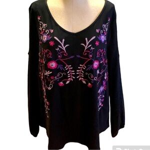 Allison Brittney, XL long sleeve shirt with floral embroidery.